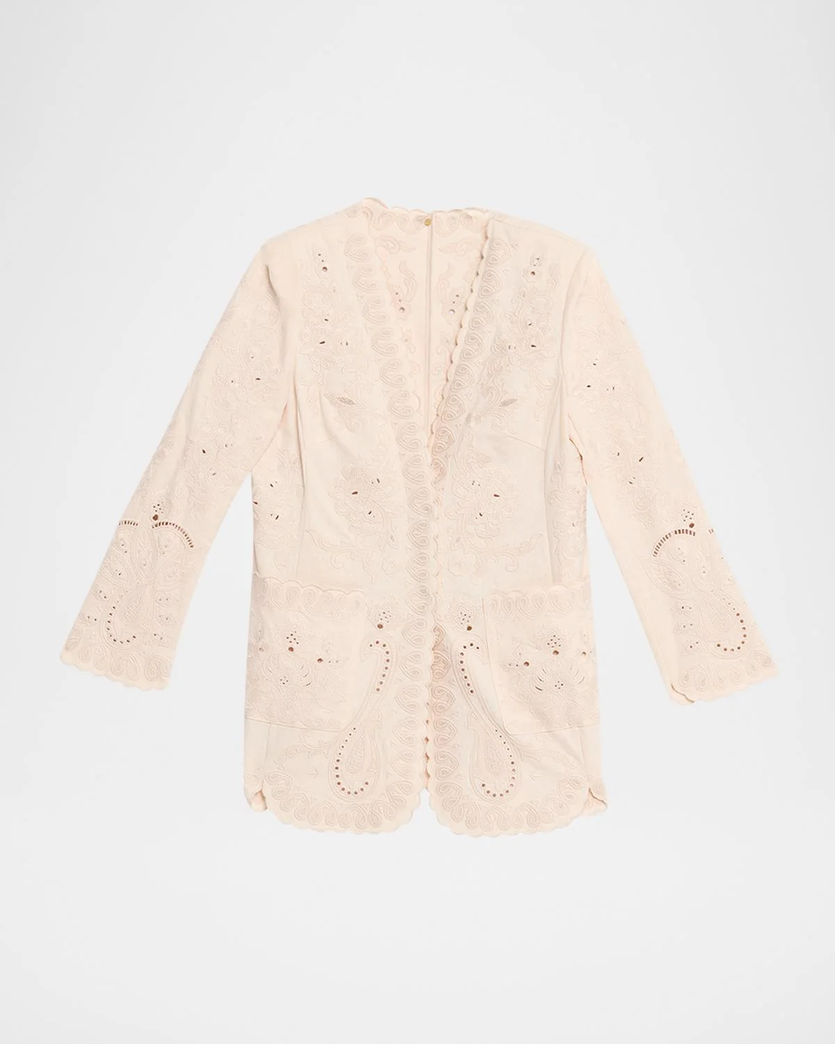 Lace Embroidered Cotton-Linen Jacket - 1