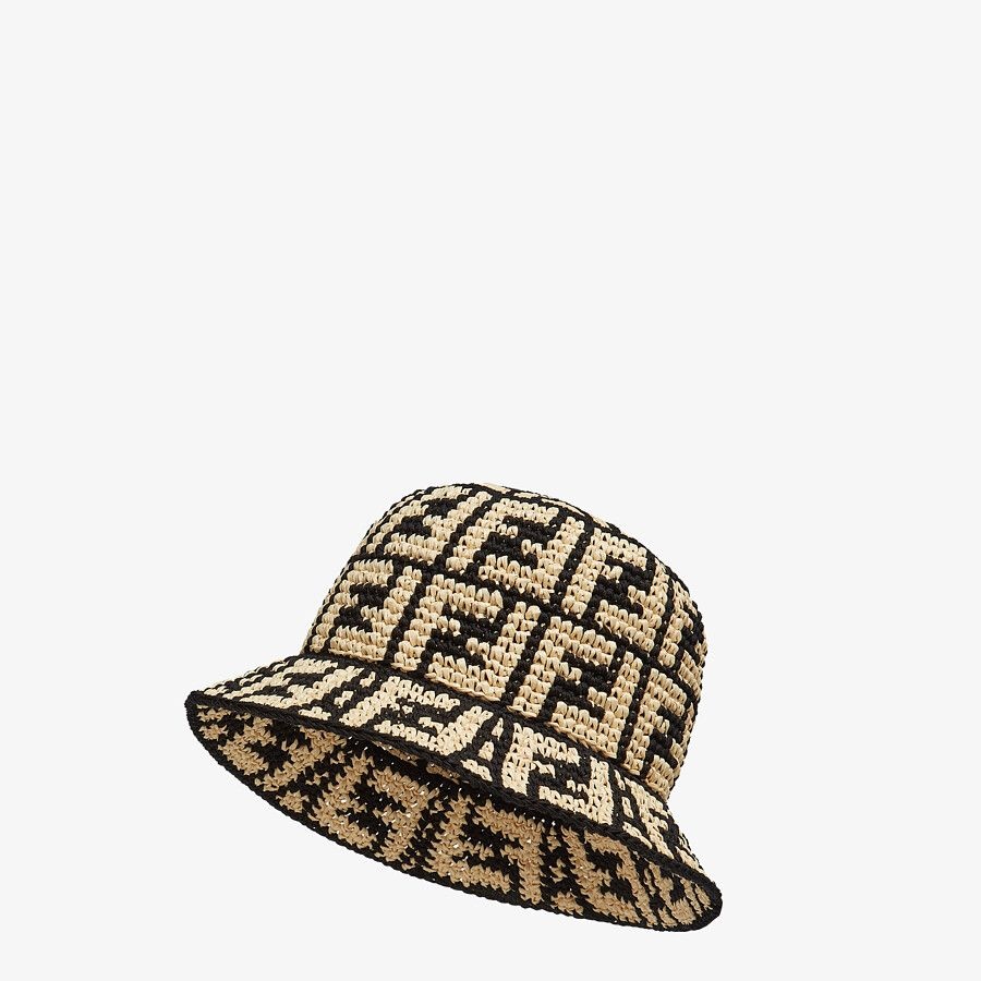 Beige raffia bucket hat - 1