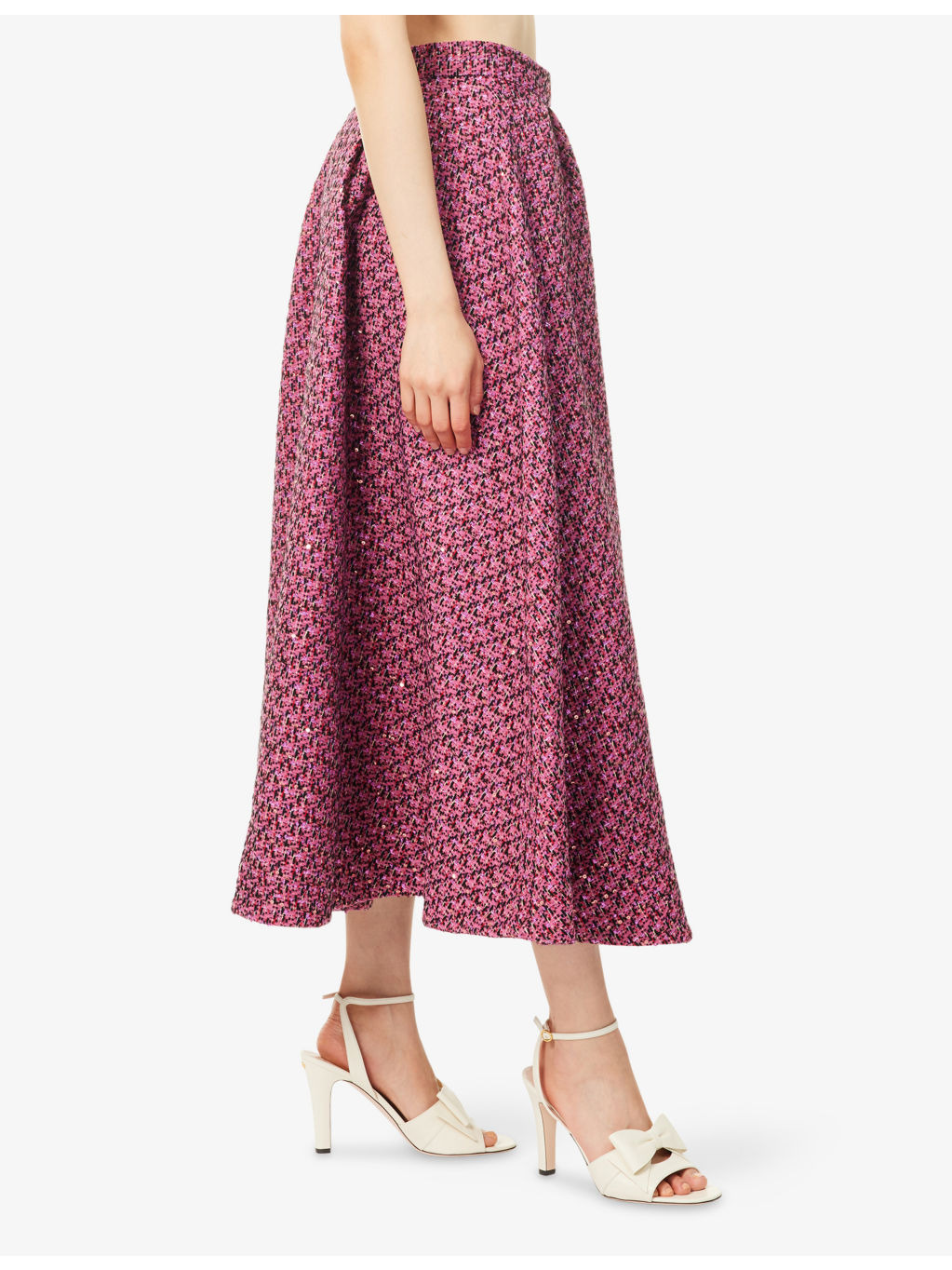 Sequin Pleated Woven Midi Skirt - 3