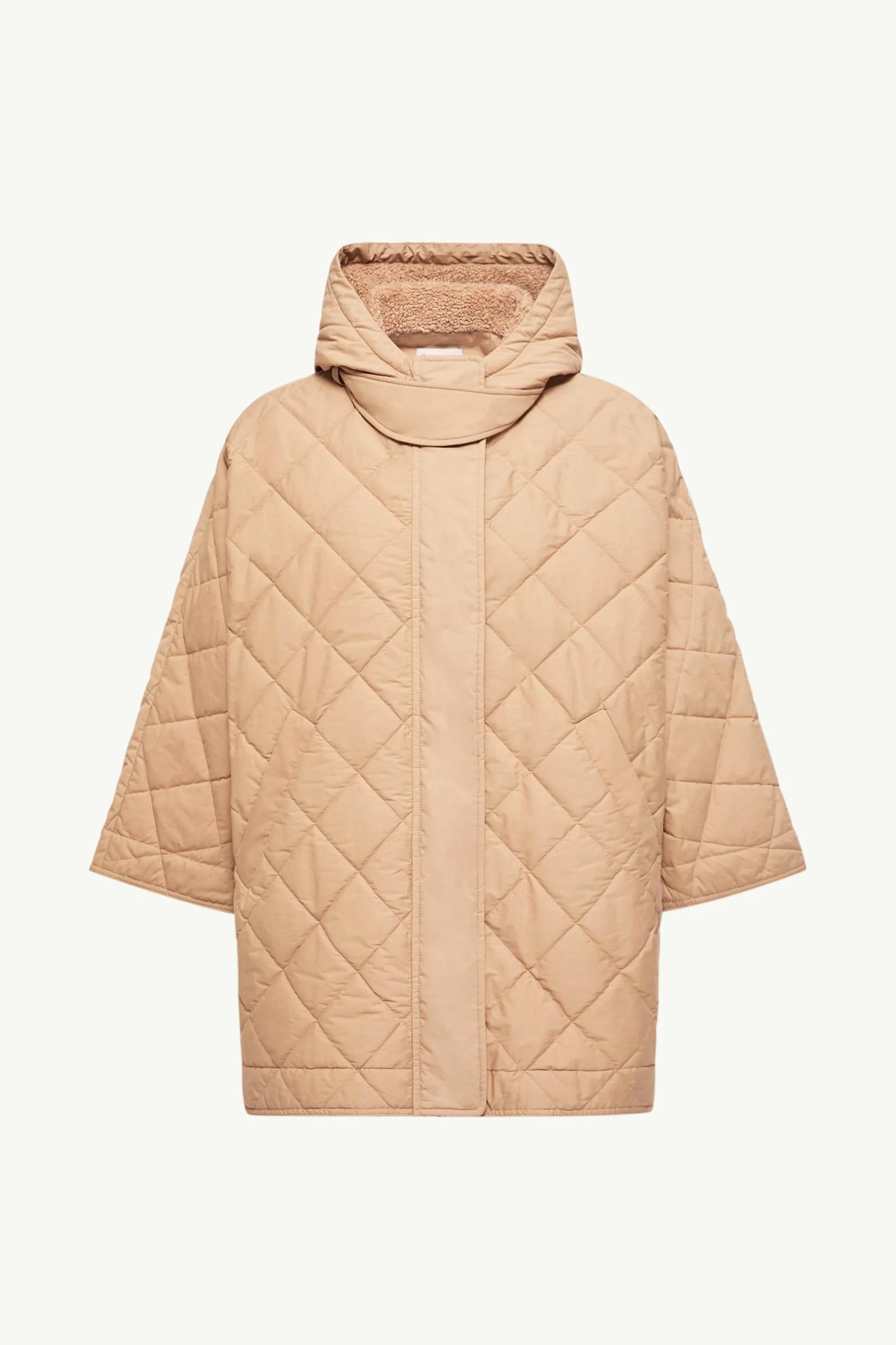 Diamond-Quilted Hooded Cape - 1