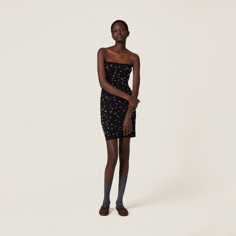 Miu Miu Embroidered ribbed knit jersey dress outlook