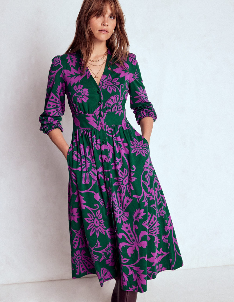 Natalia Long Sleeve Tea Dress-Emerald Night, Elaborate Vine 5