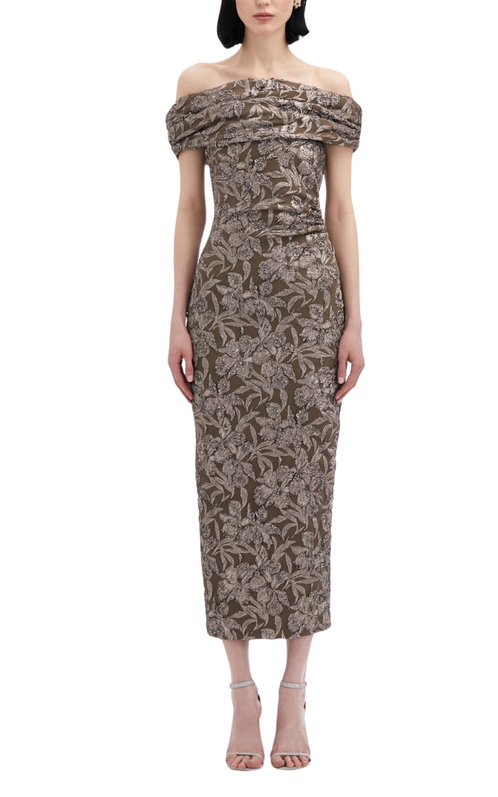 Floral Metallic Jacquard Midi Dress - 2
