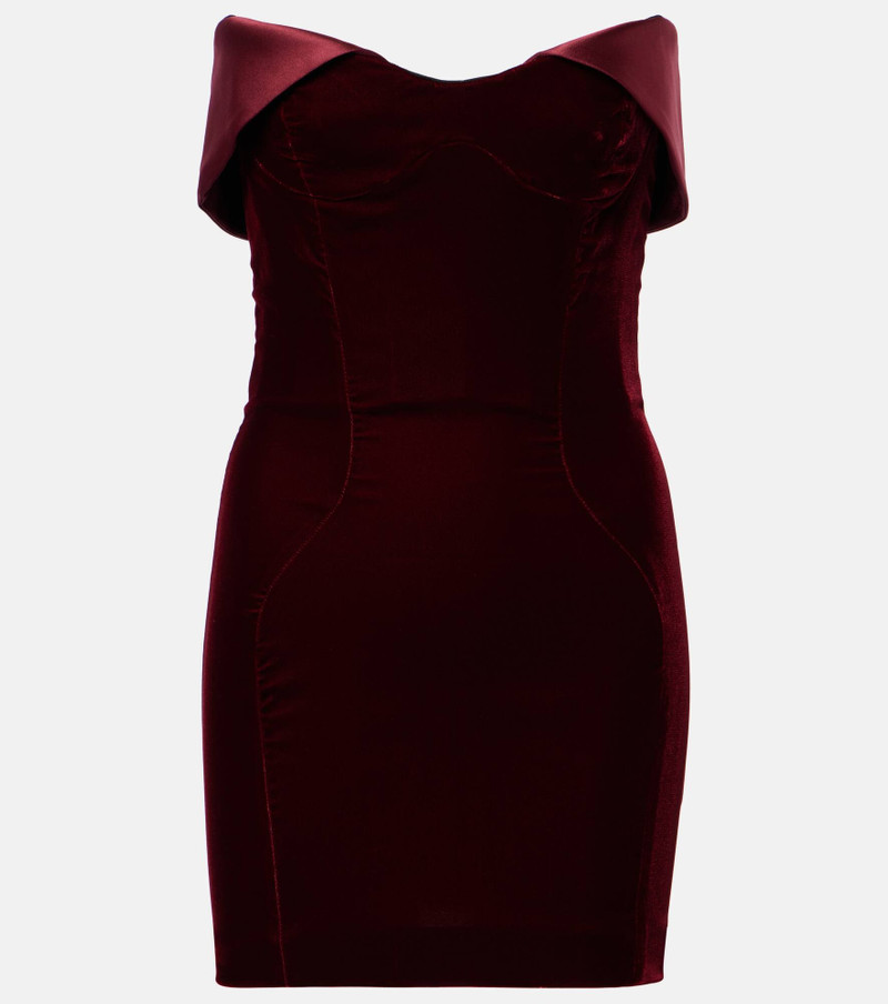 Satin-trimmed velvet bustier dress - 1