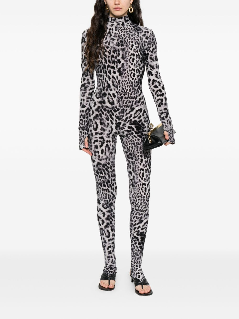 leopard-print turtleneck jumpsuit - 2