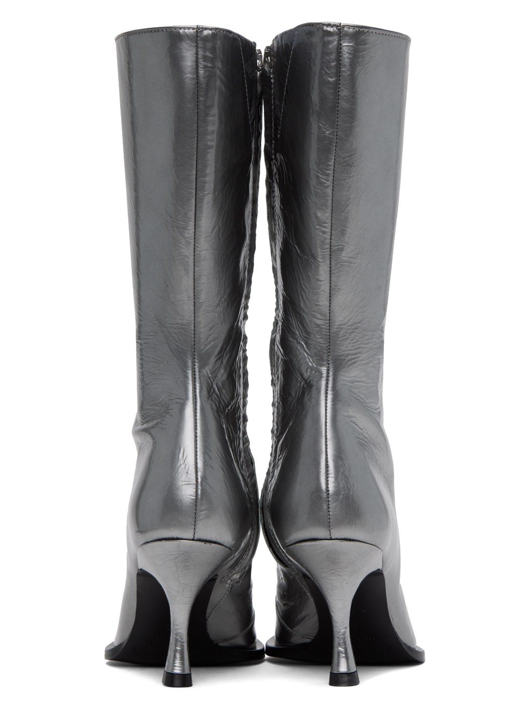 Silver Leather Heel Boots - 2