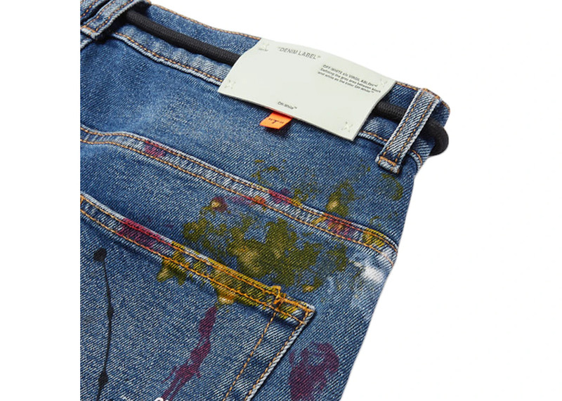 Off-White OFF-WHITE Skinny Fit Paint Splattered Denim Jeans Blue/Multicolor outlook
