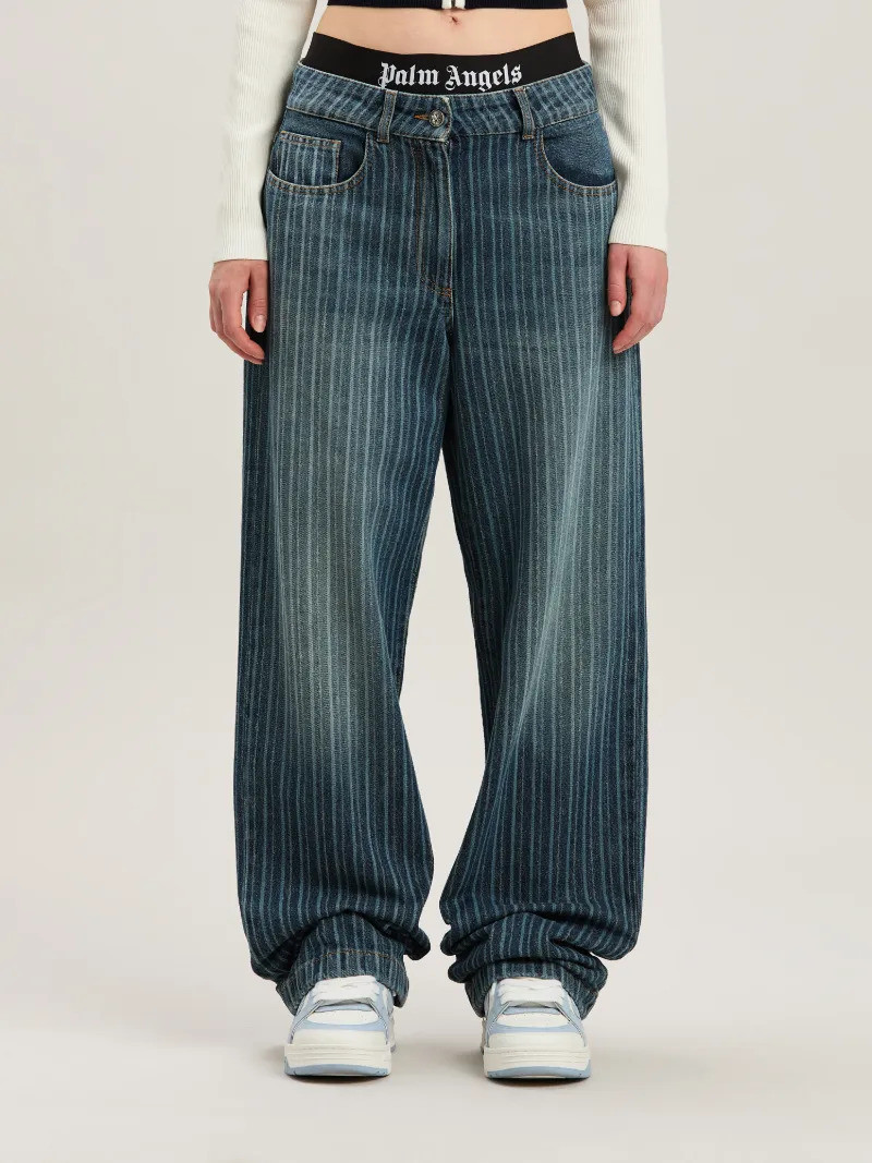 Laser pinstriped denim pants 3