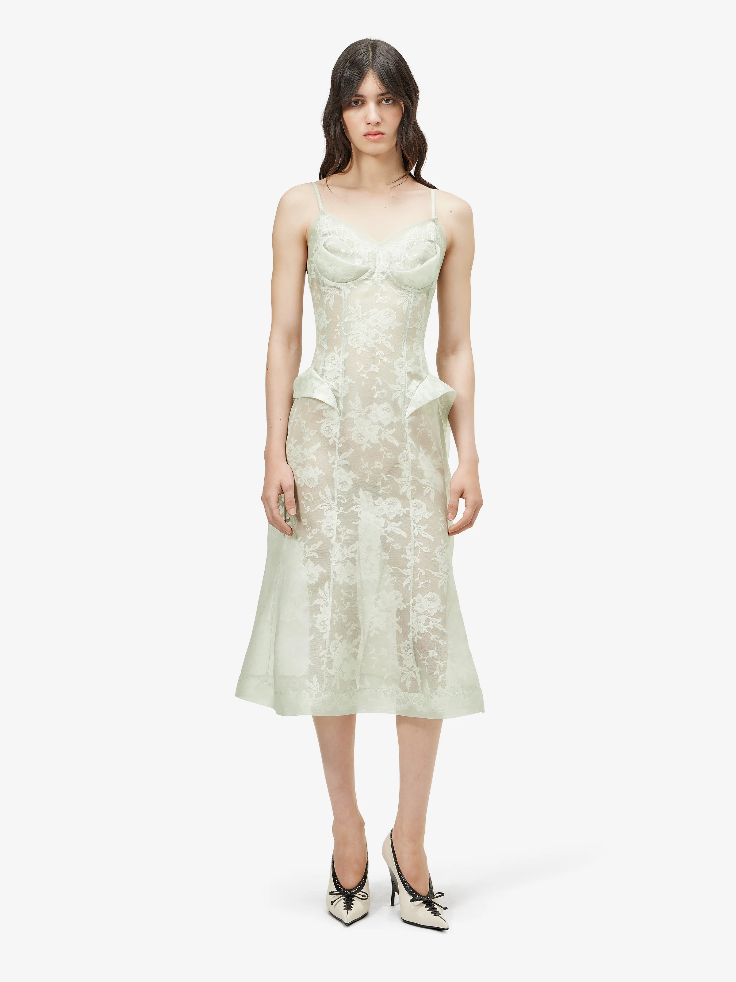 Women's Floral Lace Midi Dress in Light Green - 1