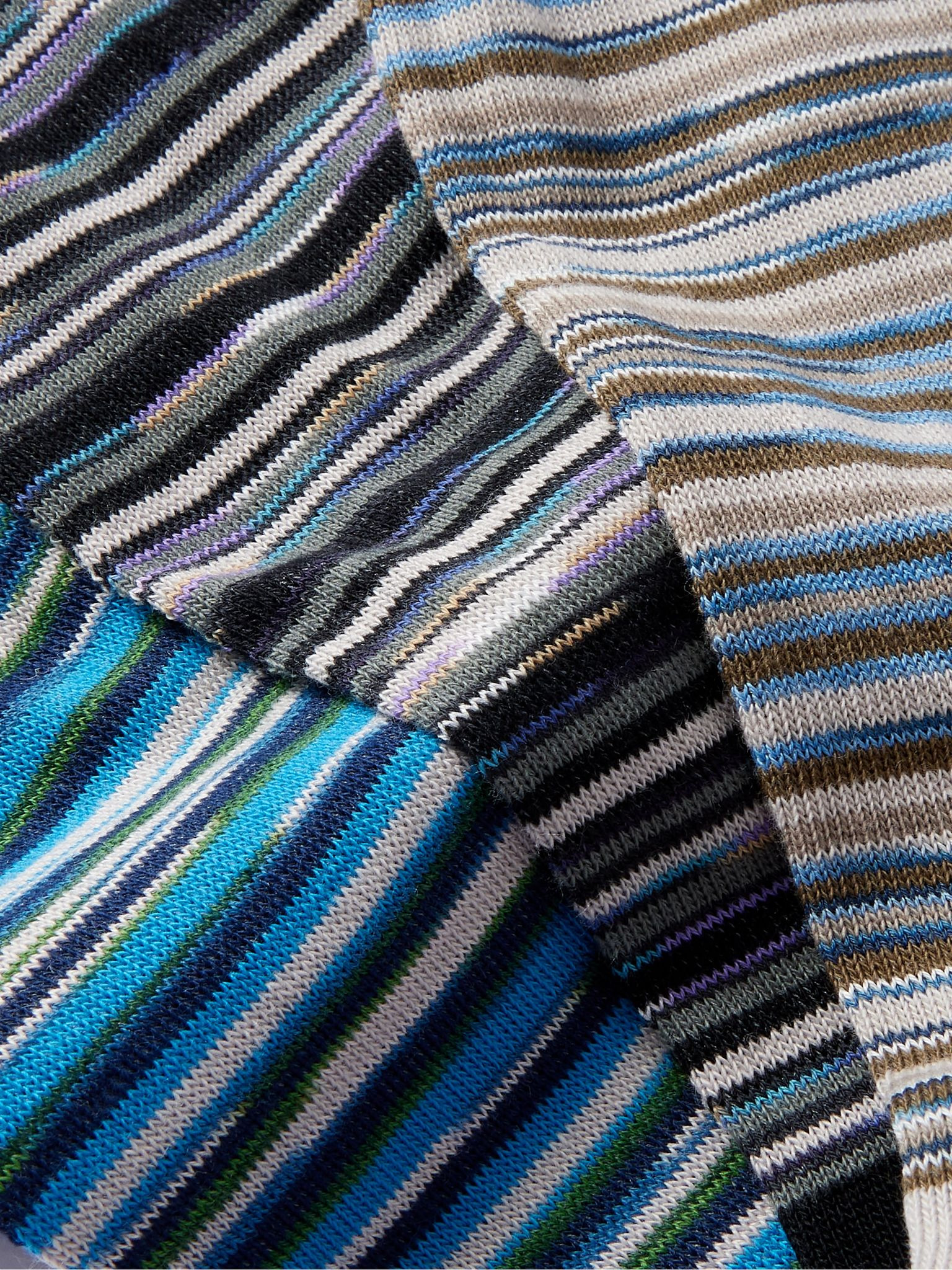 Three-Pack Space-Dyed Crochet-Knit Cotton-Blend Socks Blue - 2