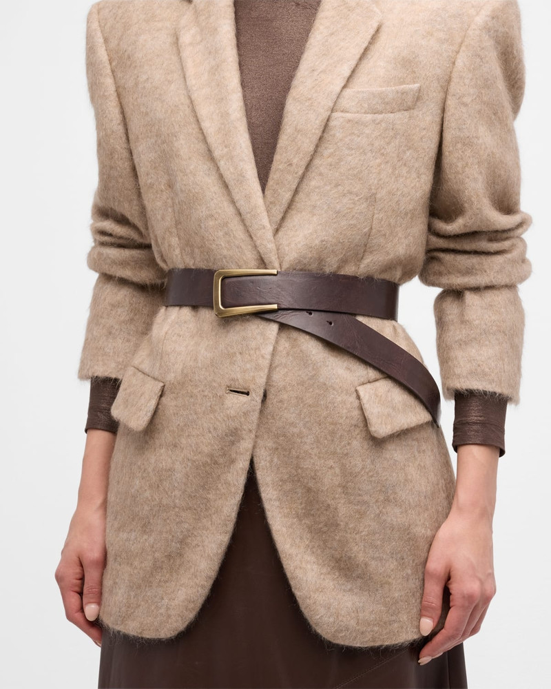 Brunello Cucinelli Logo Frame Vintage Effect Leather Belt outlook