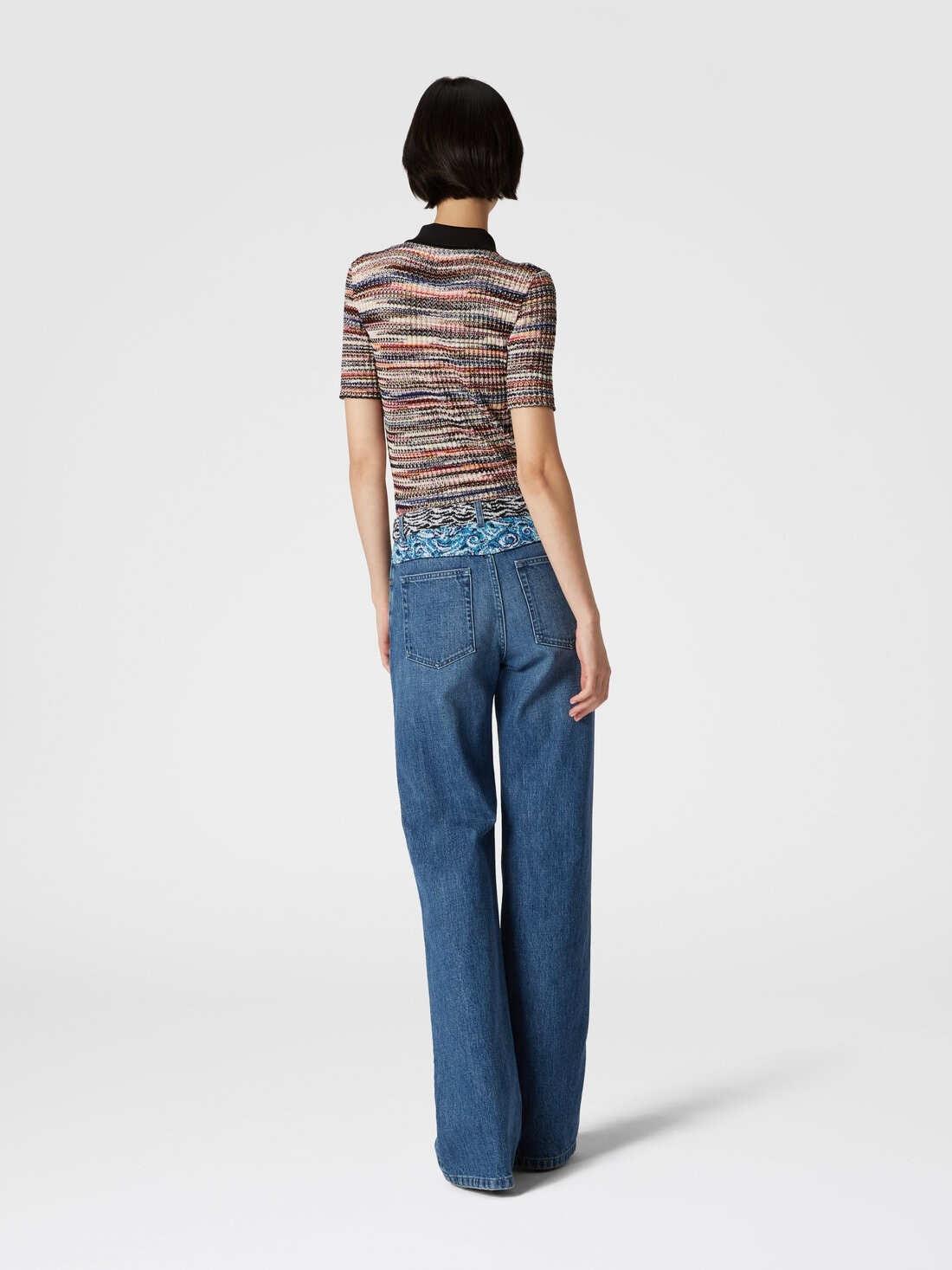 Short-sleeved polo shirt in wool and viscose knit - 3
