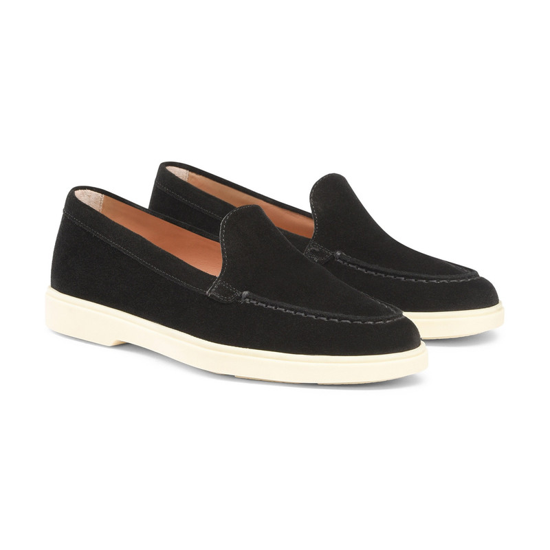 Santoni Women's black suede loafer outlook