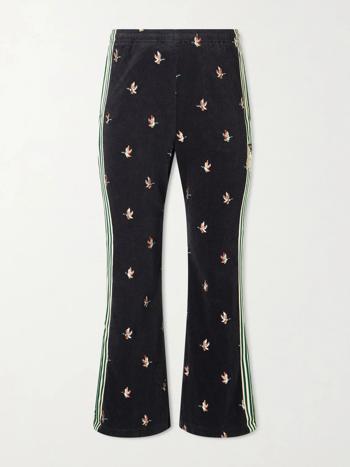 Cropped Flared Webbing-Trimmed Embroidered Cotton-Blend Corduroy Sweatpants - 1