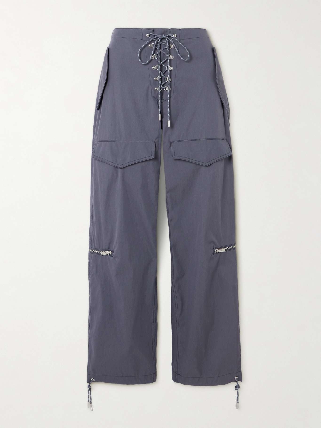 Lace-up organic cotton-blend twill wide-leg pants - 1