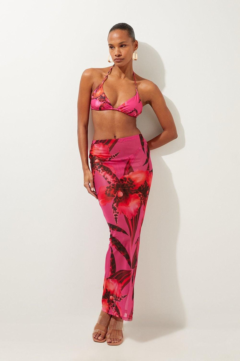 Abstract Floral Print Beach Maxi Skirt 1