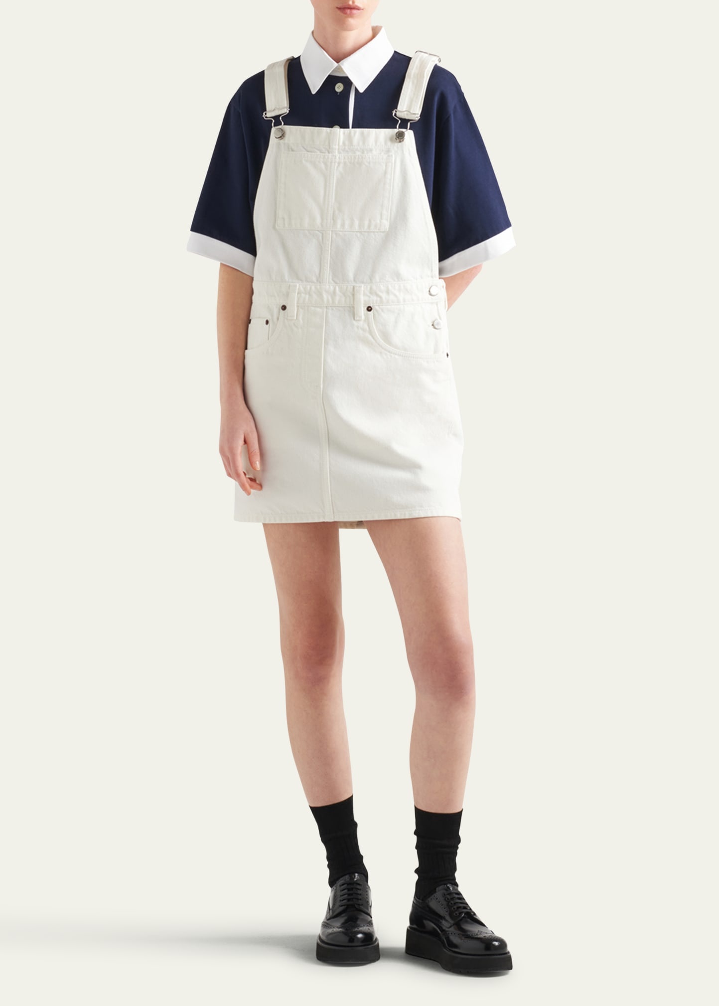 Mini Denim Overalls Dress - 2