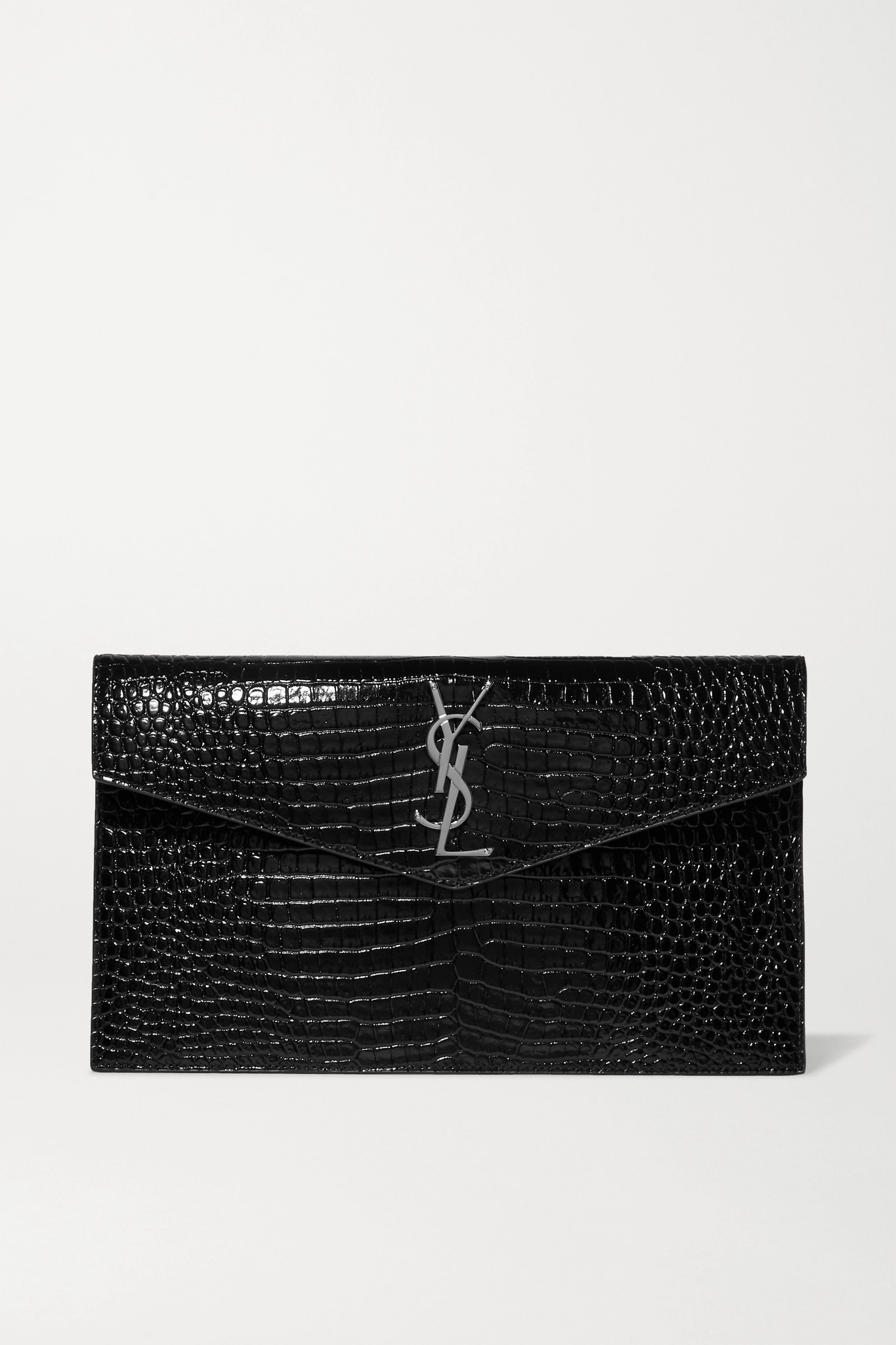 Uptown croc-effect patent-leather pouch - 1