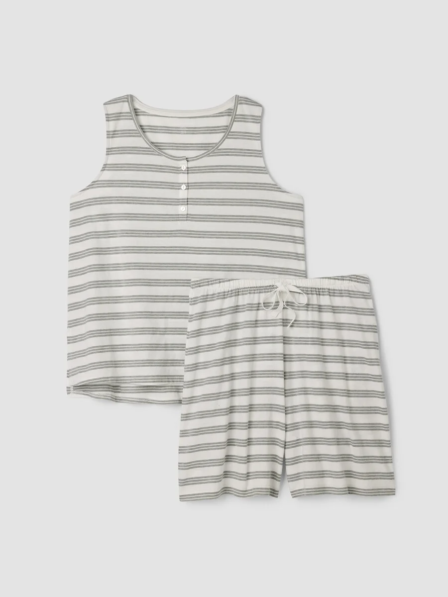 Striped Organic Cotton Jersey Sleep Set - 1
