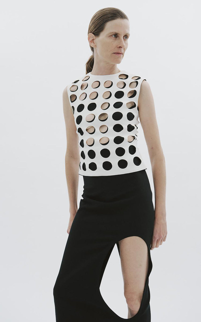 TOP WITH LAYERED CIRCULAR CUTOUTS WHITE BLACK 11