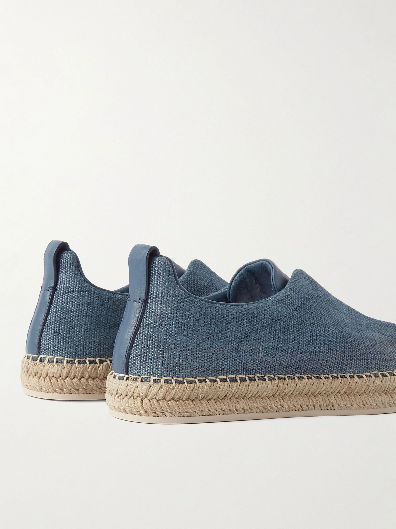 Triple Stitch™ Leather-Trimmed Canvas Slip-On Sneakers Blue - 5