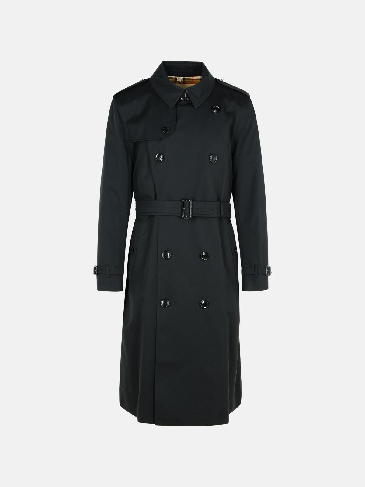 LONG BLACK COTTON 'KENSINGTON' TRENCH COAT - 1