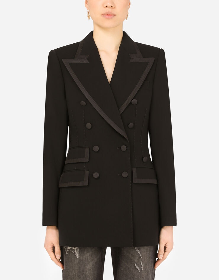 Wool double-breasted Turlington jacket with silk faille piping - 1