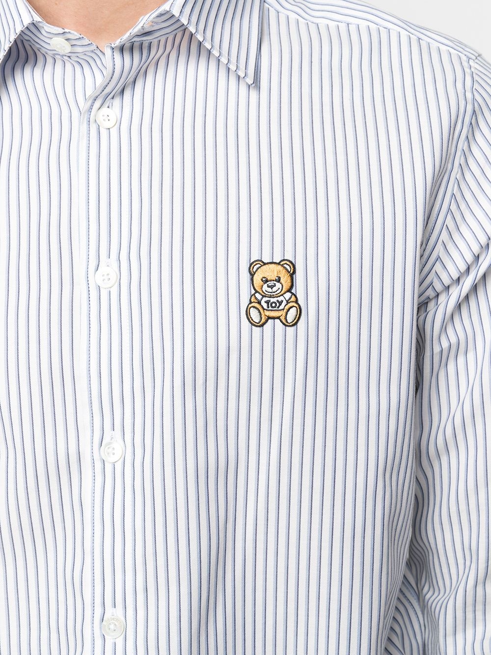 embroidered logo-patch pinstripe shirt - 5