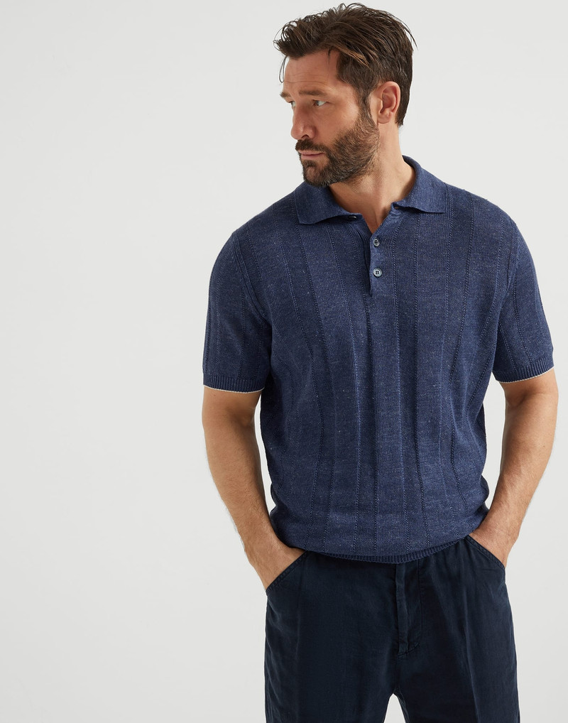 Linen and cotton wide rib knit polo 1
