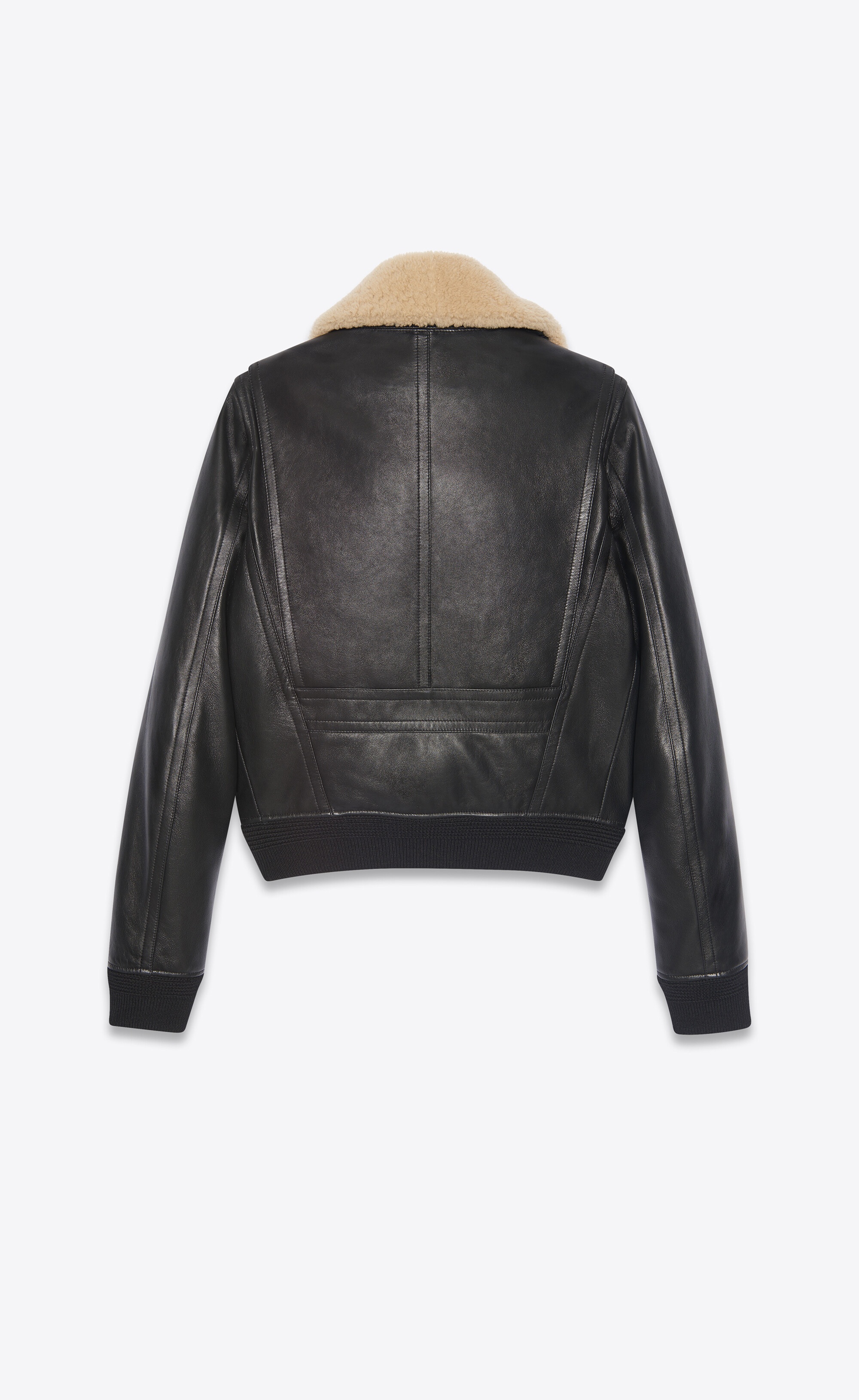 aviator bomber jacket in grained sheepskin with shearling collar - 3