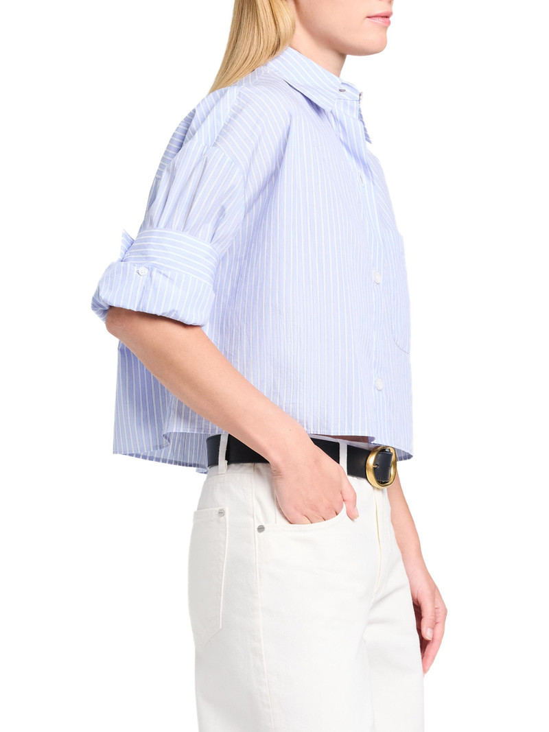 Women's Next Ex Striped Cotton Crop Shirt - Blue Haven White 4