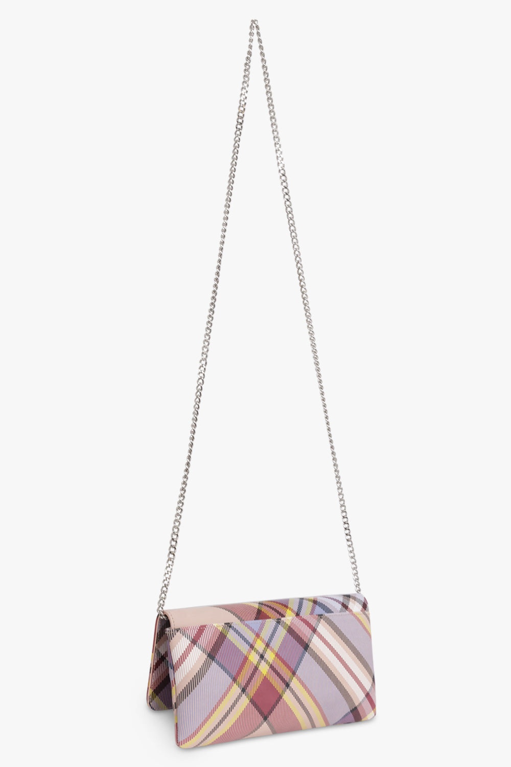 CHECK PRINT CLUTCH ON CHAIN | BLUE/BROWN - 2