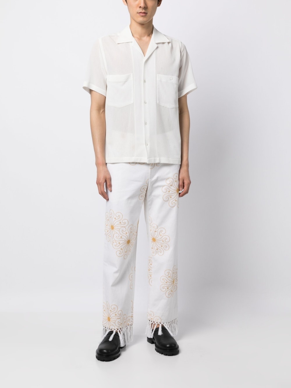 embroidered frayed straight-leg trousers - 2