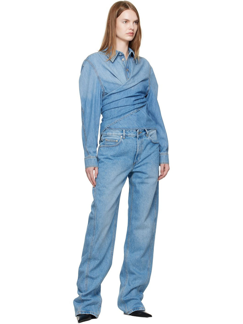 MUGLER Blue Wrapped Chambray Shirt outlook