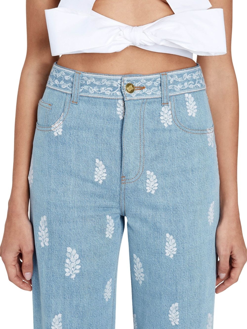 floral-embroidered jeans - 6