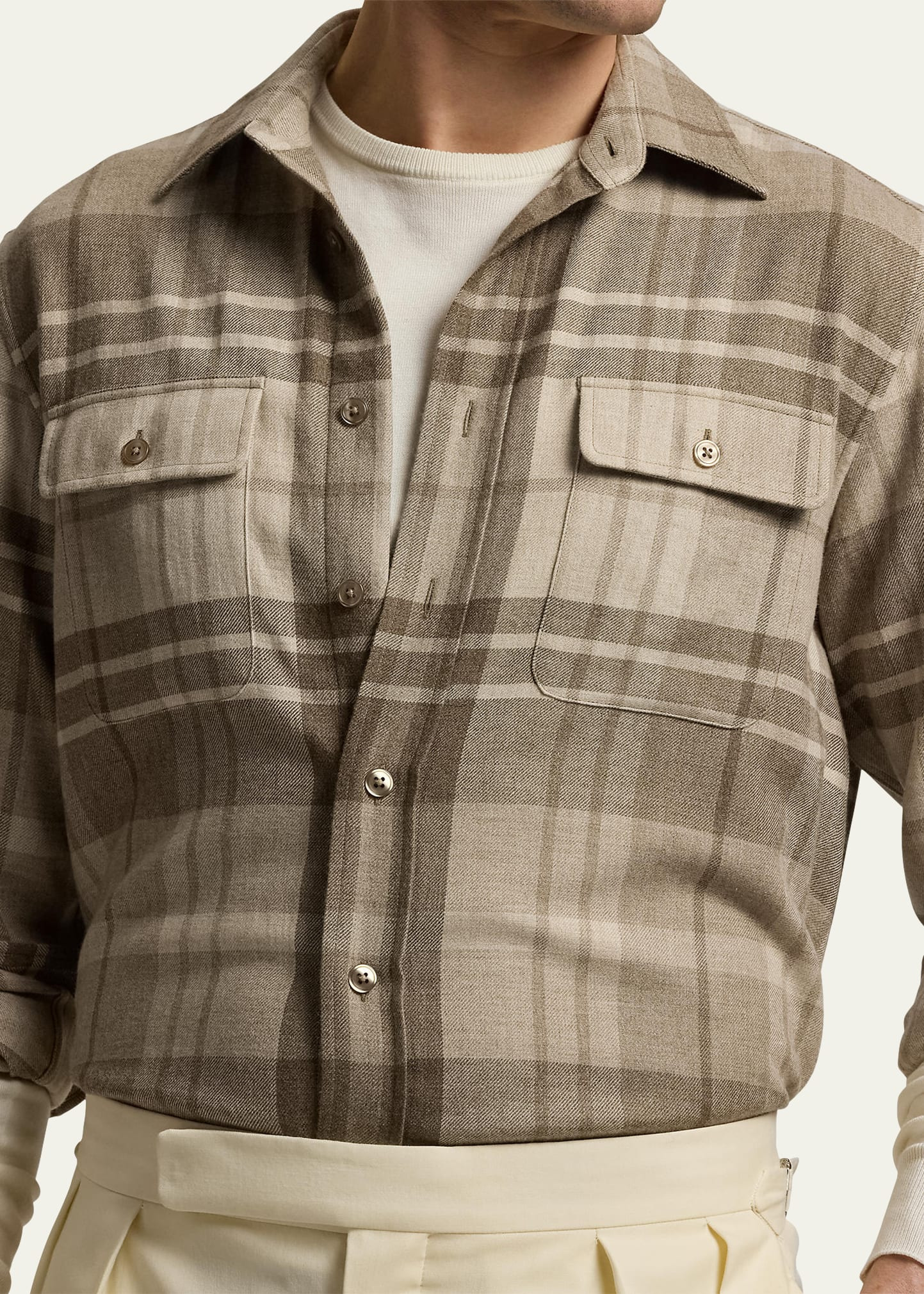 Men's Cooper Cashmere Plaid Double-Pocket Sport Shirt - 5