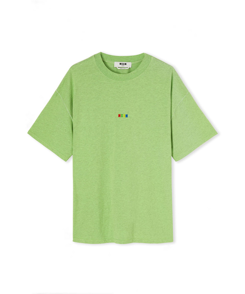 Melange 면 Crewneck 티셔츠 자수 무지개 MSGM 마이크로 로고 3