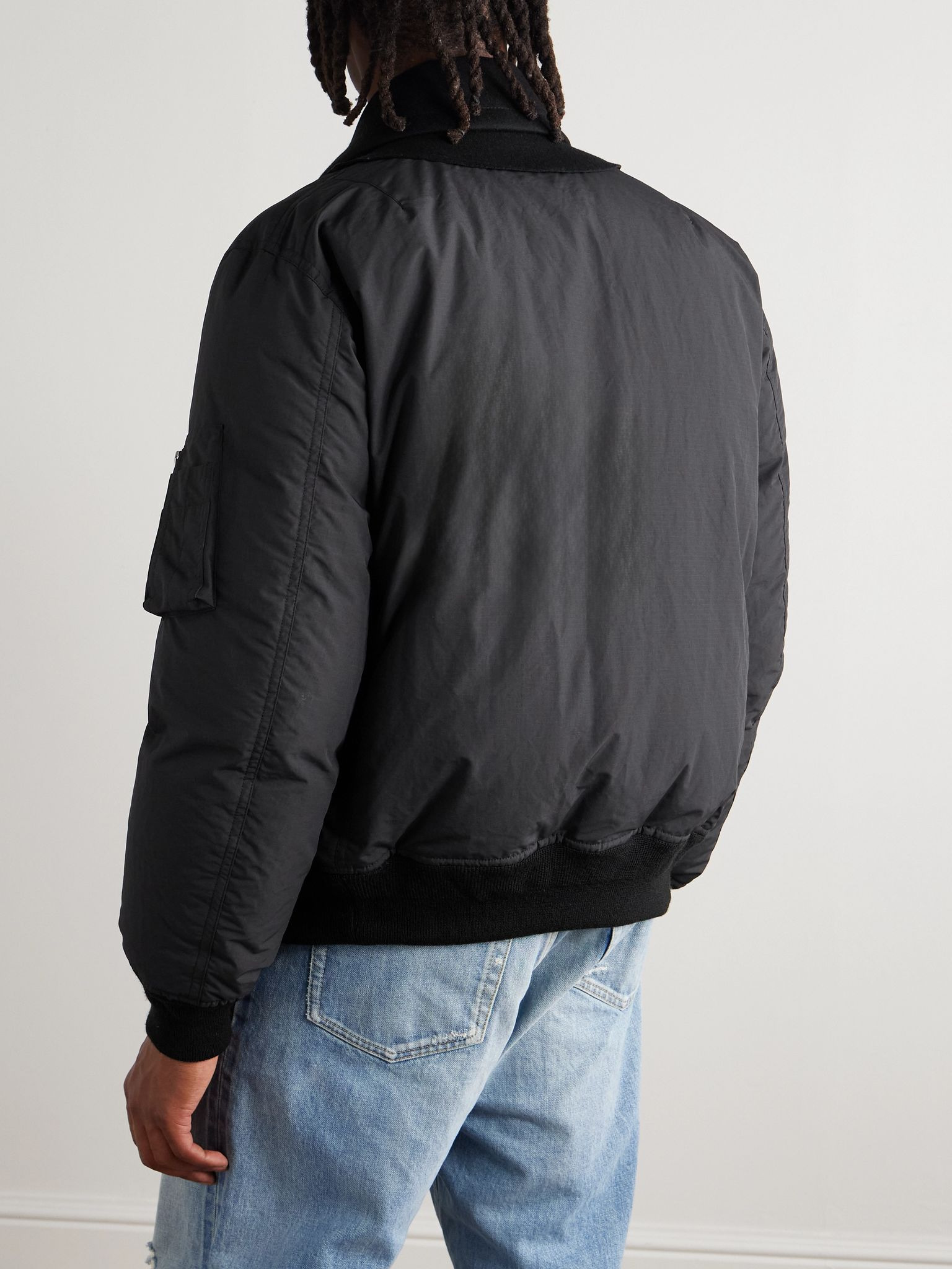 Double-Breasted Wool and Ripstop Down Bomber Jacket Black - 3