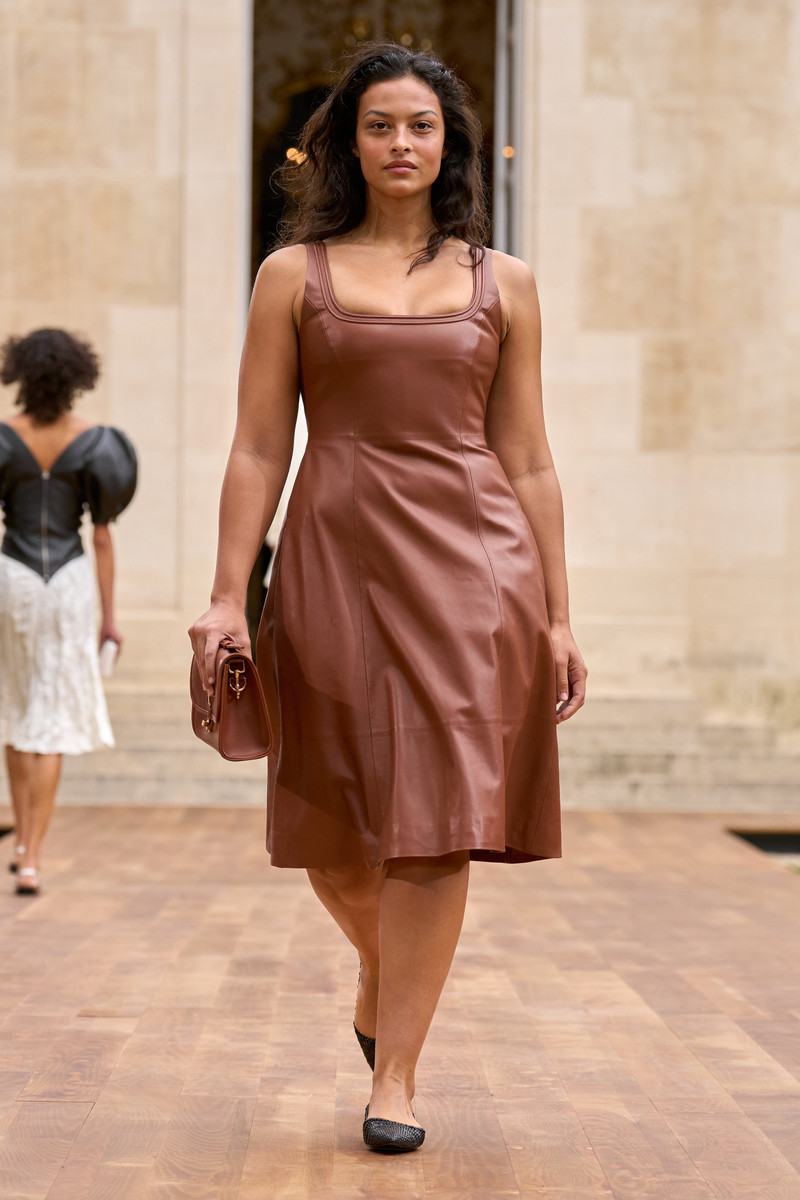 GABRIELA HEARST Adaline Midi Dress in Cognac Nappa Leather outlook