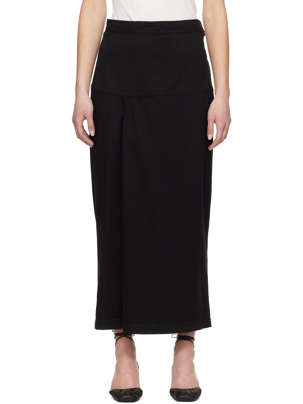 Black Slit Denim Midi Skirt - 1