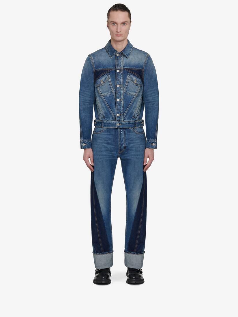 Men's Twisted Seam Denim Jacket in Washed Blue - 3