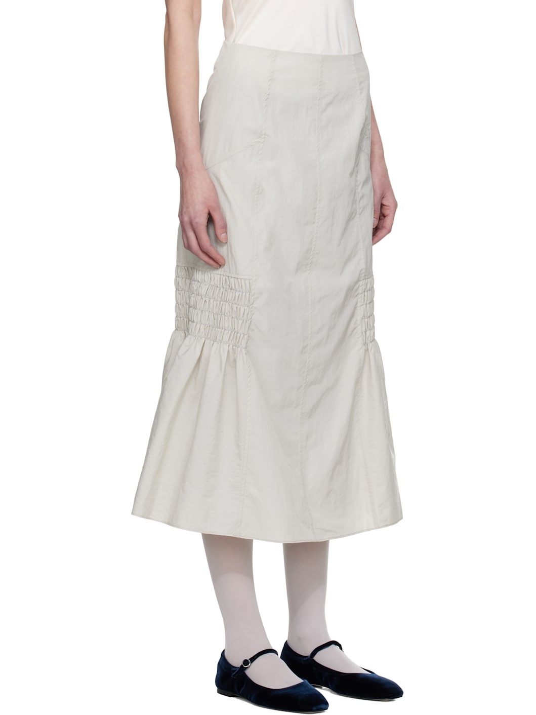 Gray Smocked Mermaid Midi Skirt - 2
