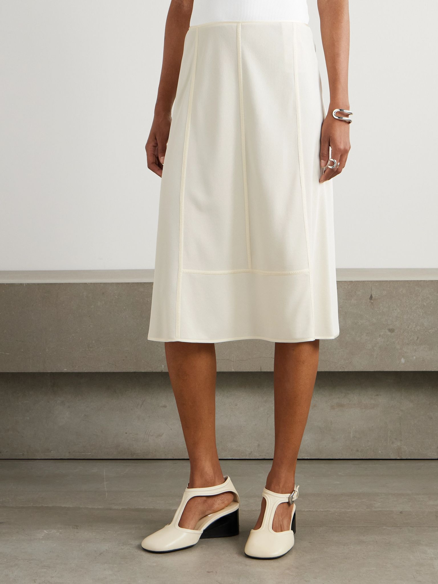 Paneled jersey midi skirt Off-white - 3