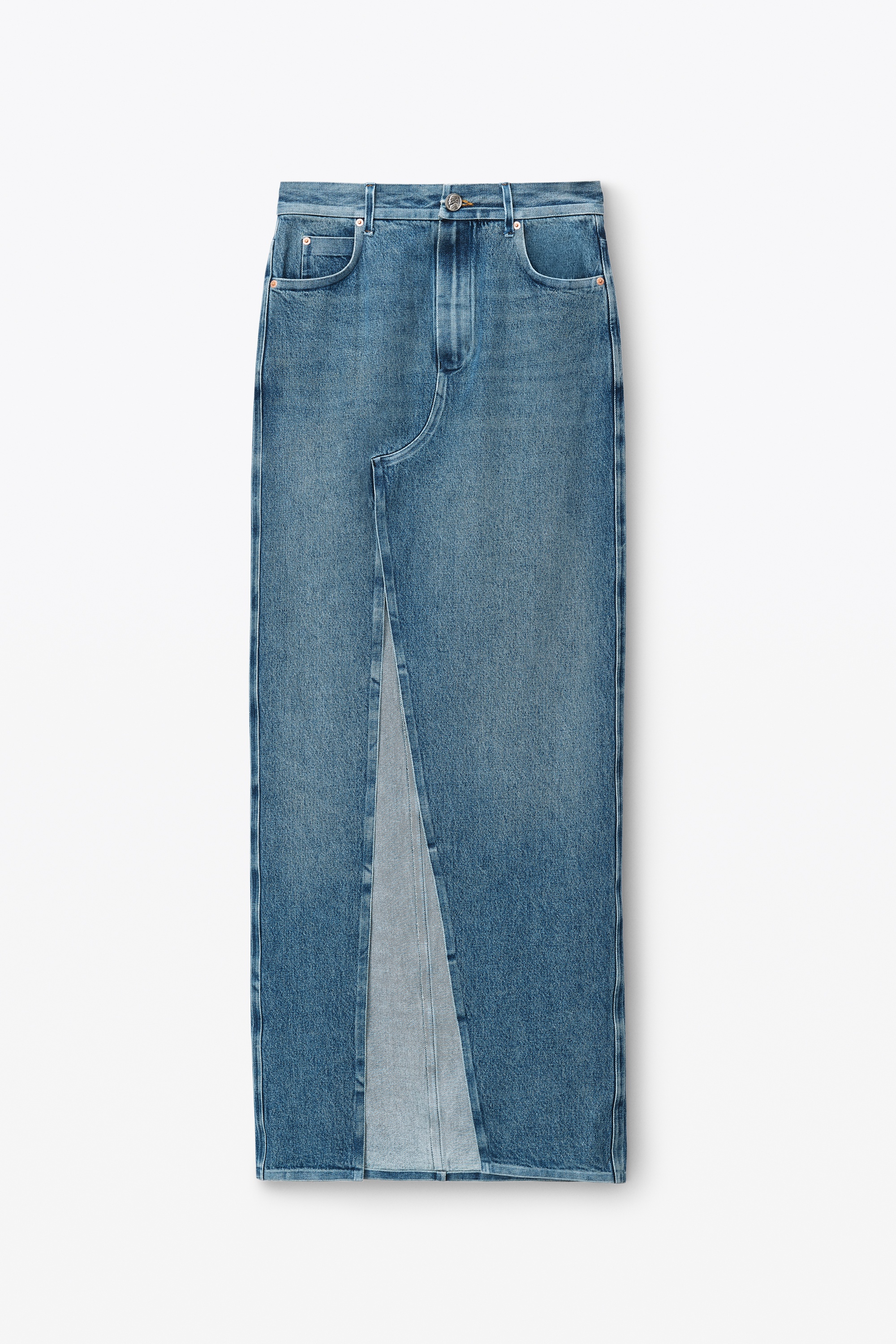 bonded long crossover skirt in denim - 1