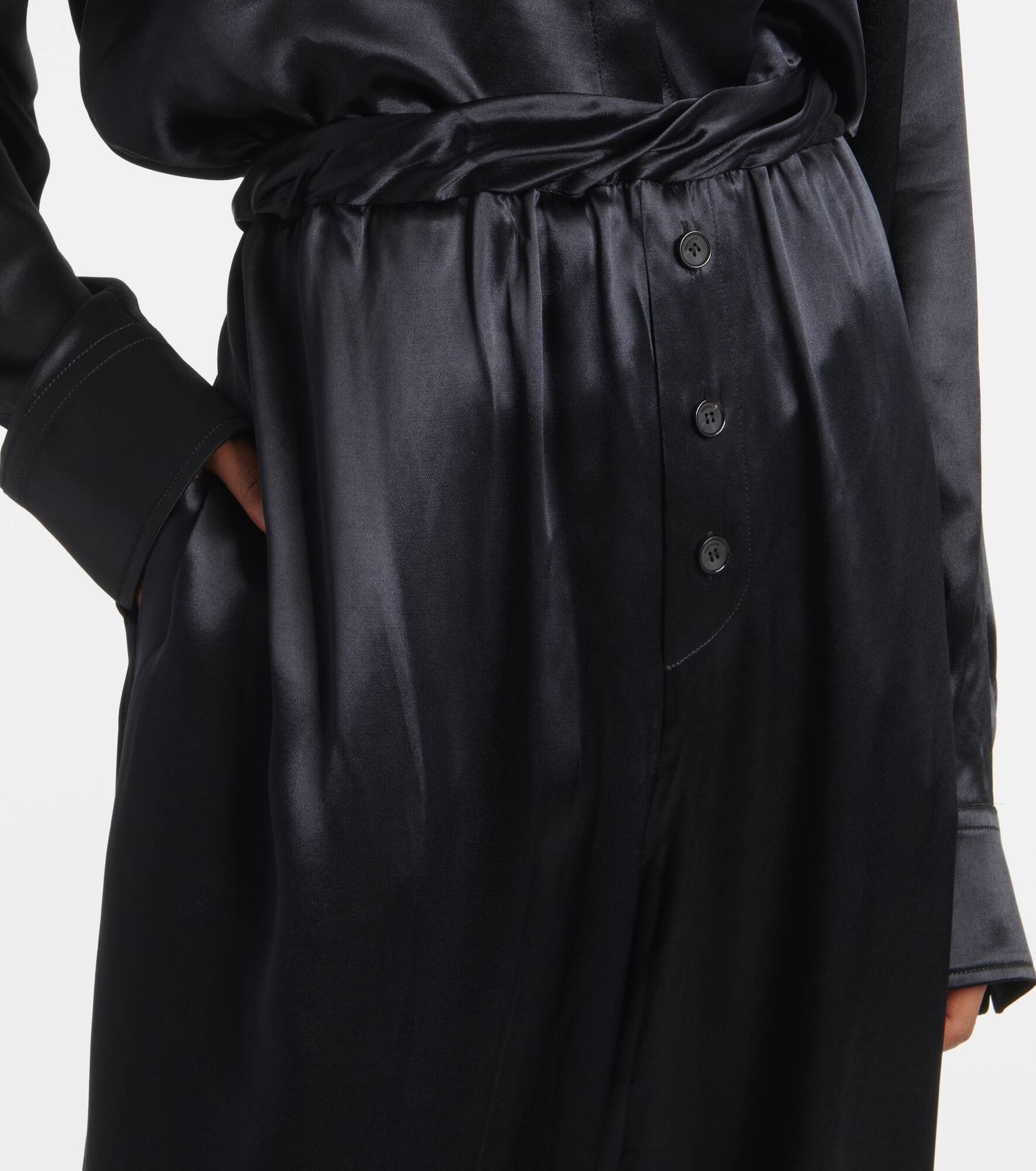 Gathered satin wide-leg pajama pants - 4