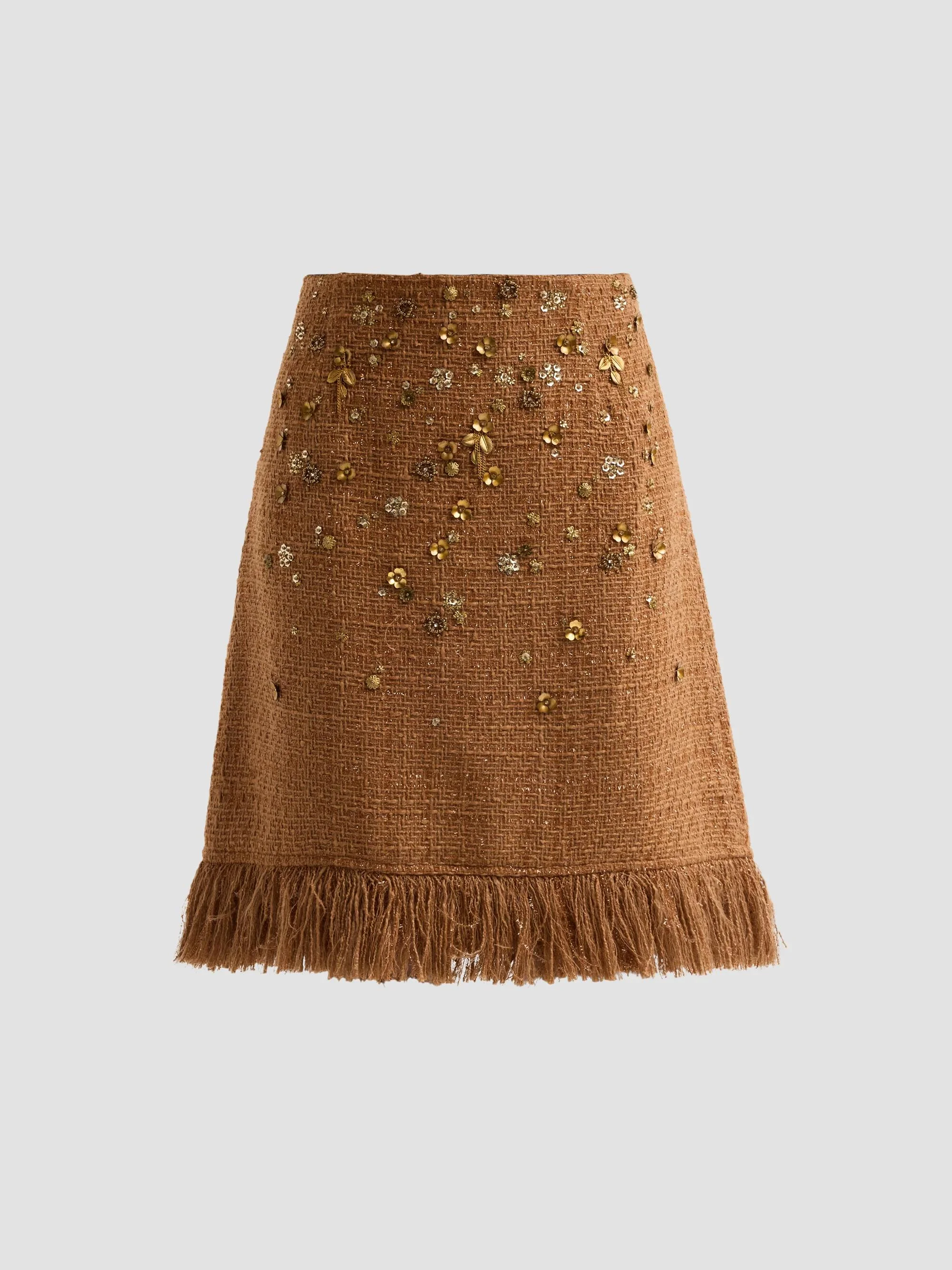 Women's Marisa Embellished Tweed Knee-Length Skirt - Saddle - 1