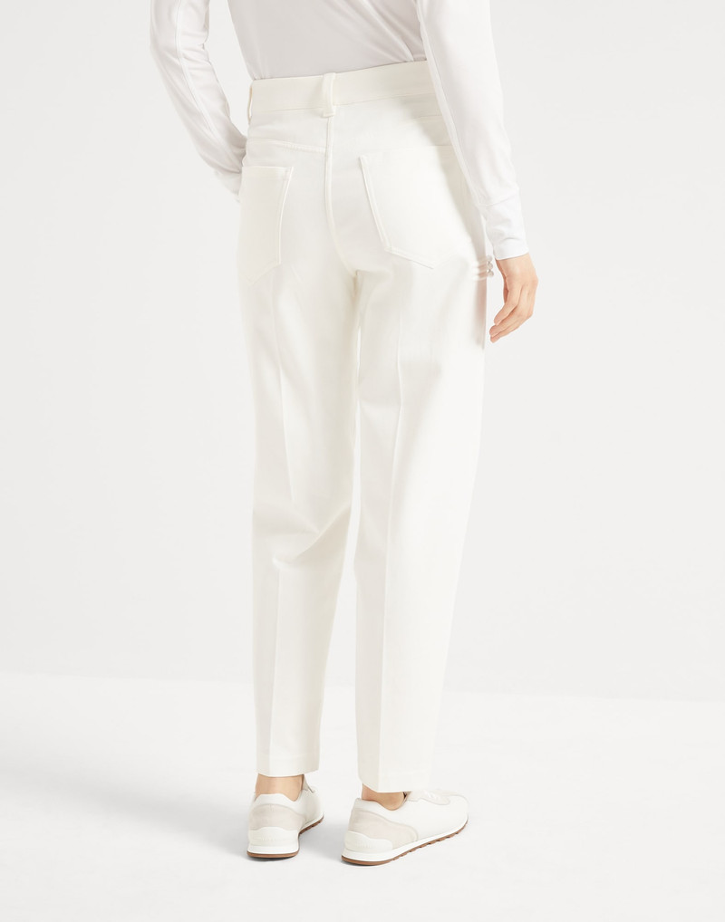 Brunello Cucinelli Stretch cotton cover high-waist cigarette trousers with logo outlook