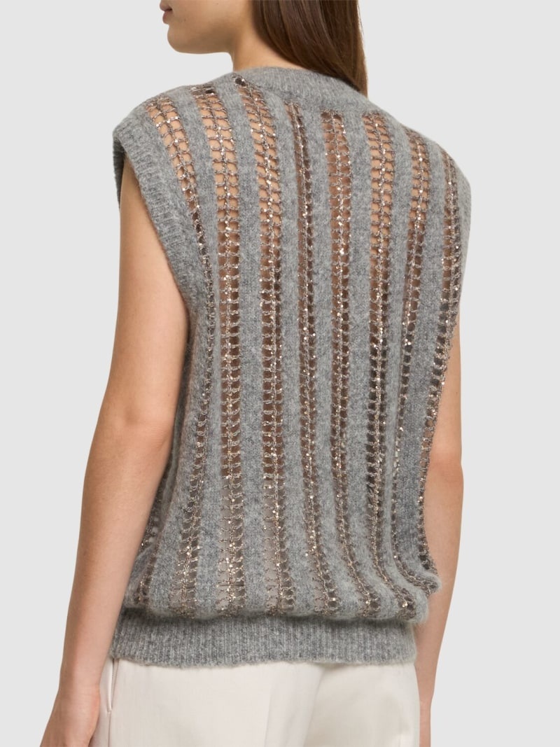 Wool & mohair open knit vest - 3