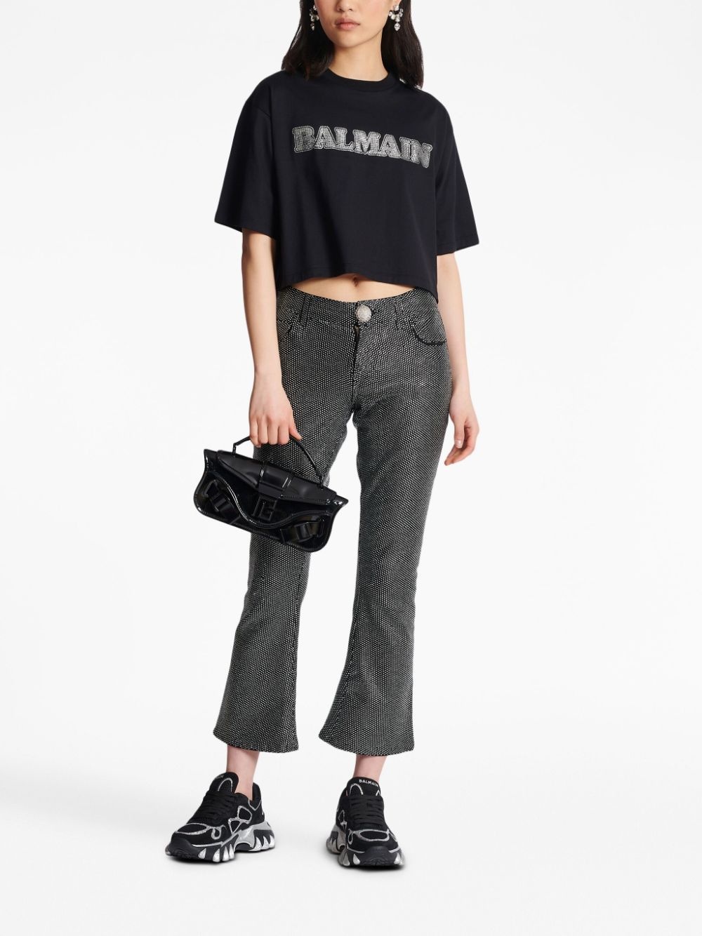 rhinestone-logo cropped cotton T-shirt - 2