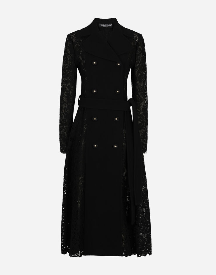 Cordonetto lace and crepe coat with belt - 3